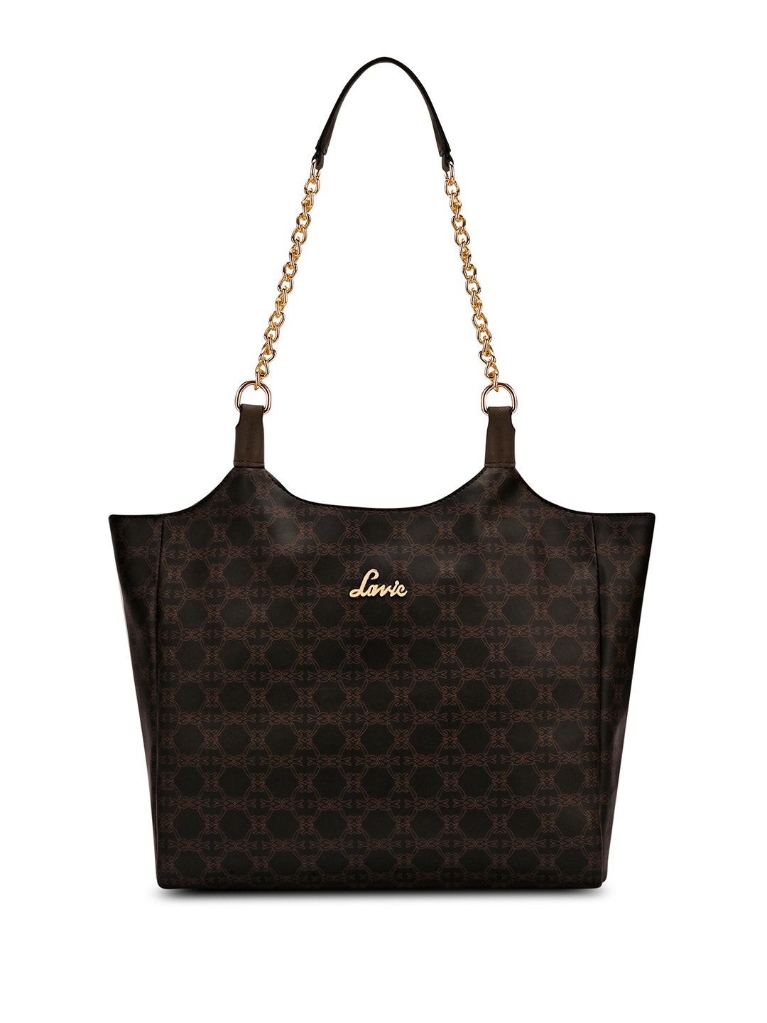 

Lavie Printed Structured Tote Bag with Cut Work, Brown