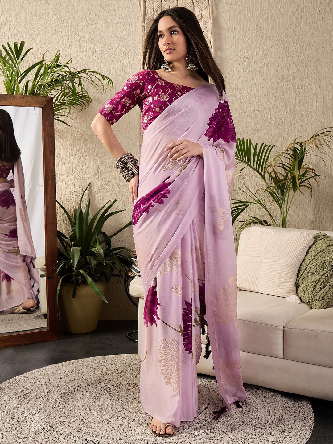 

Saree mall Floral Poly Georgette Sarees, Mauve