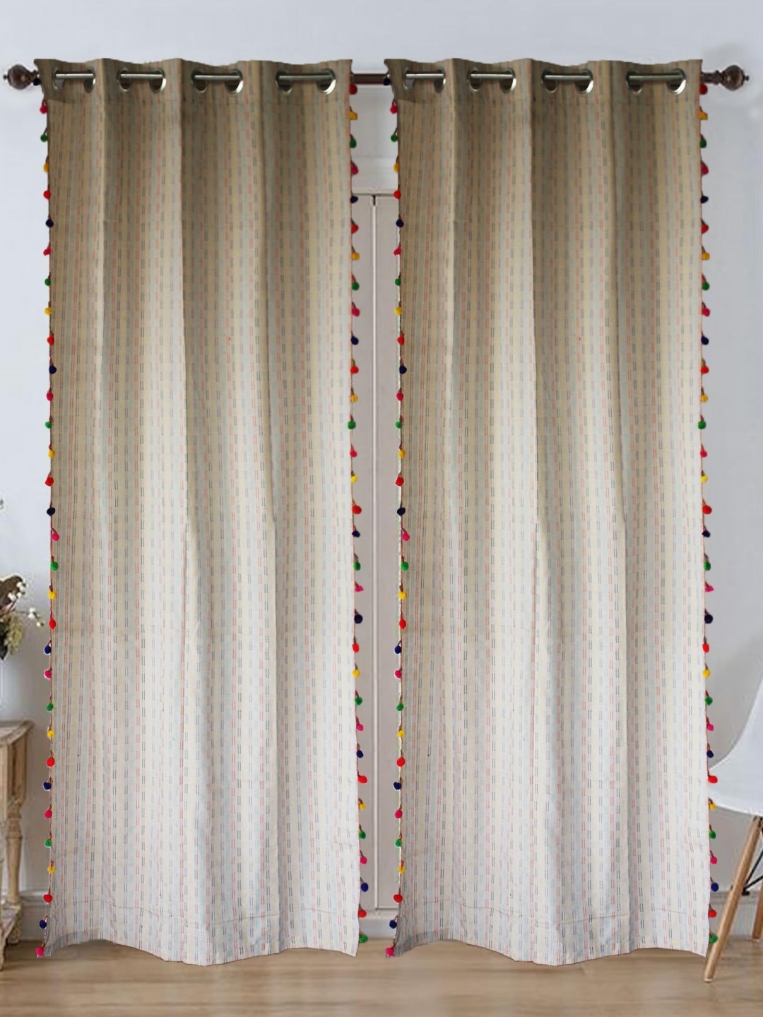 

Dekor World Beige Set of 2 Striped Window Curtain