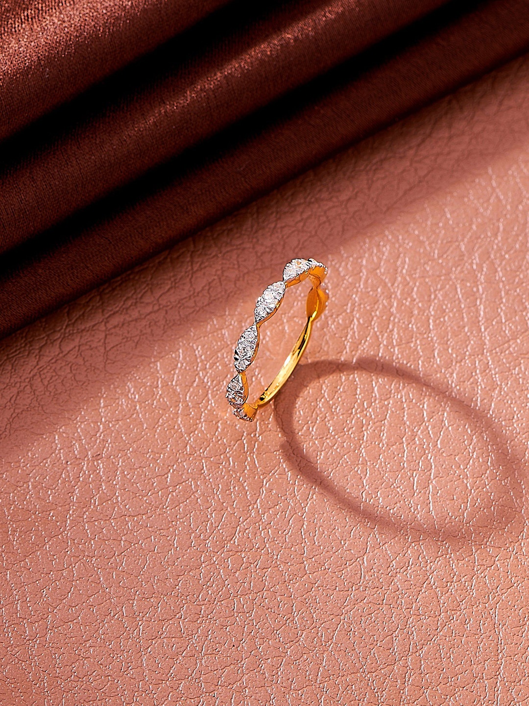 

Nipura 925 Sterling Silver Gold-Plated CZ Studded Radiance Loop Stackable Finger Ring