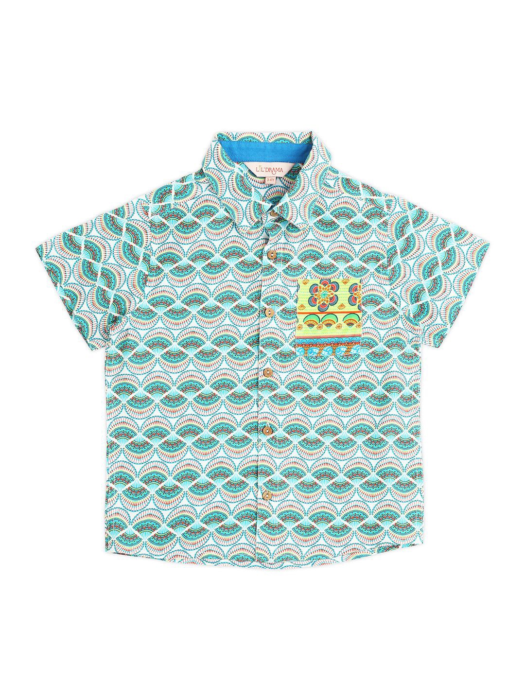 

LIL DRAMA Boys Classic Opaque Printed Casual Shirt, Green