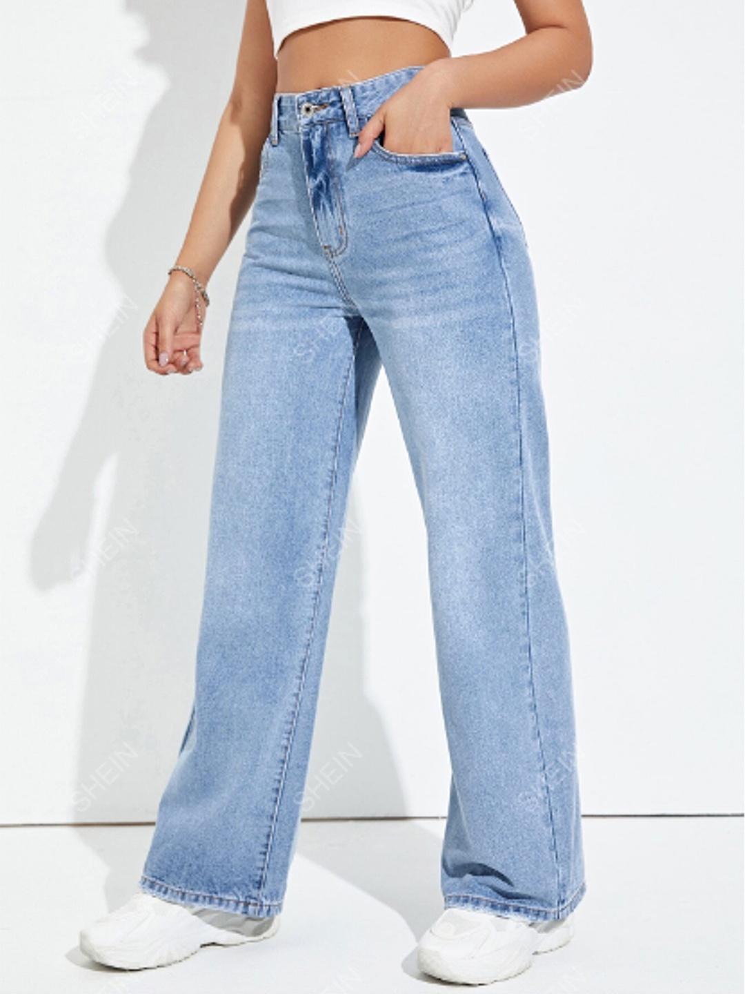 

BAESD Women Comfort Wide Leg Light Fade Stretchable Jeans, Blue