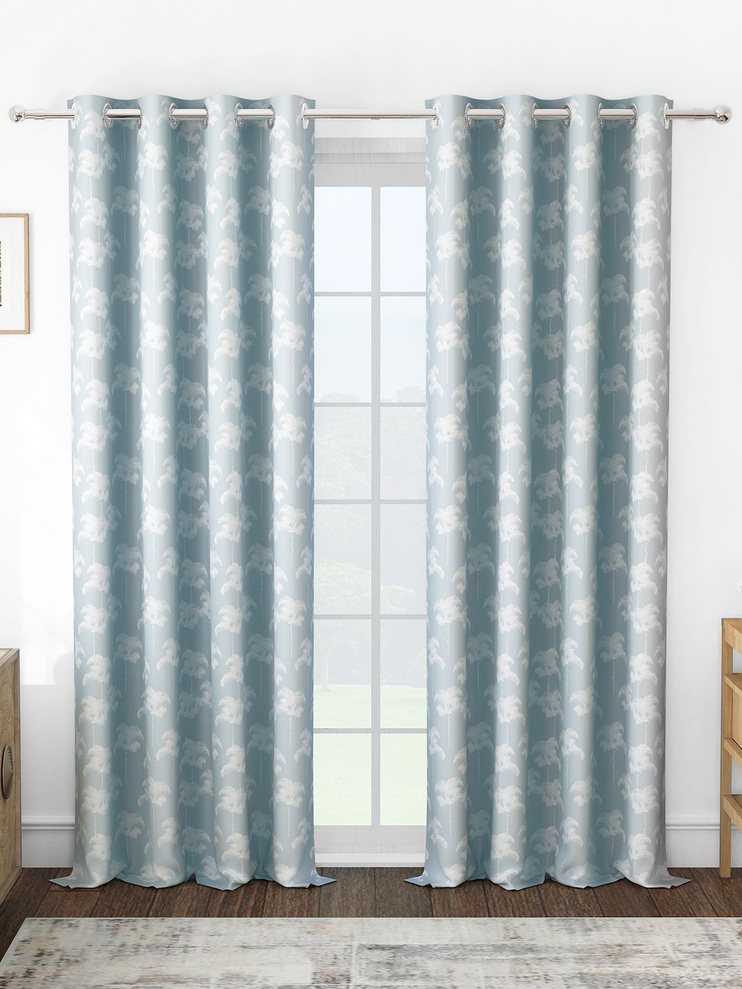 

Story@home Grey & White Set of 2 Floral Room Darkening Long Door Curtain