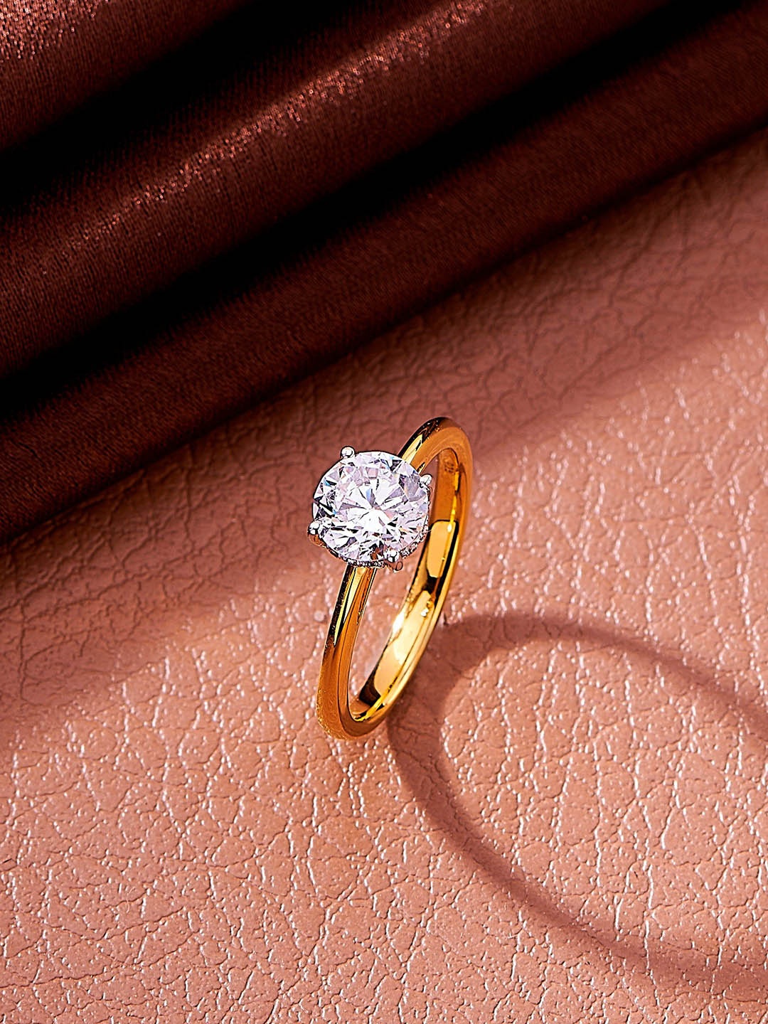 

Nipura 925 Sterling Silver Gold-Plated Solitaire Golden Classic Finger Ring