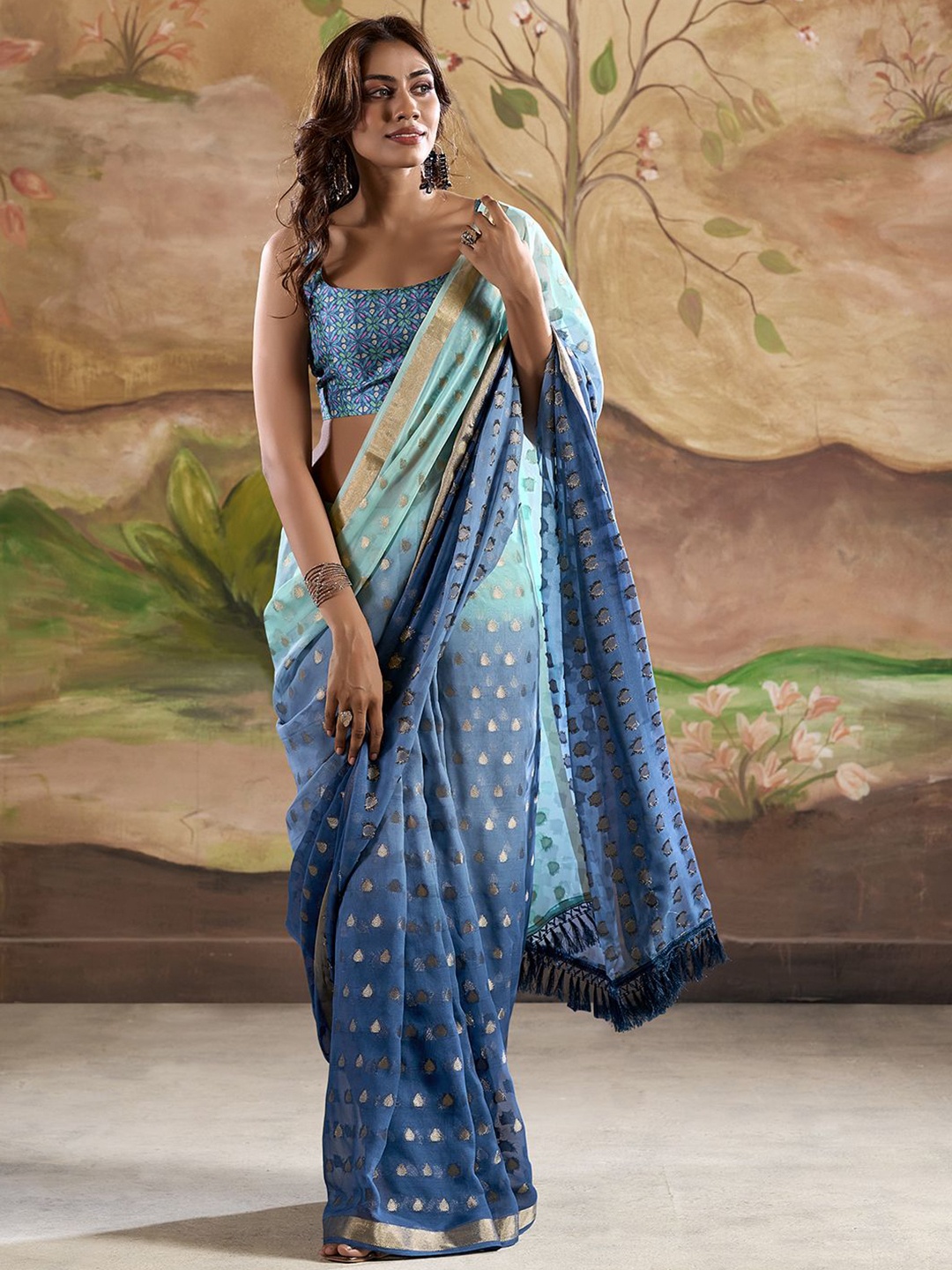 

LeeliPeeri Designer Woven Design Zari Poly Georgette Banarasi Saree, Blue