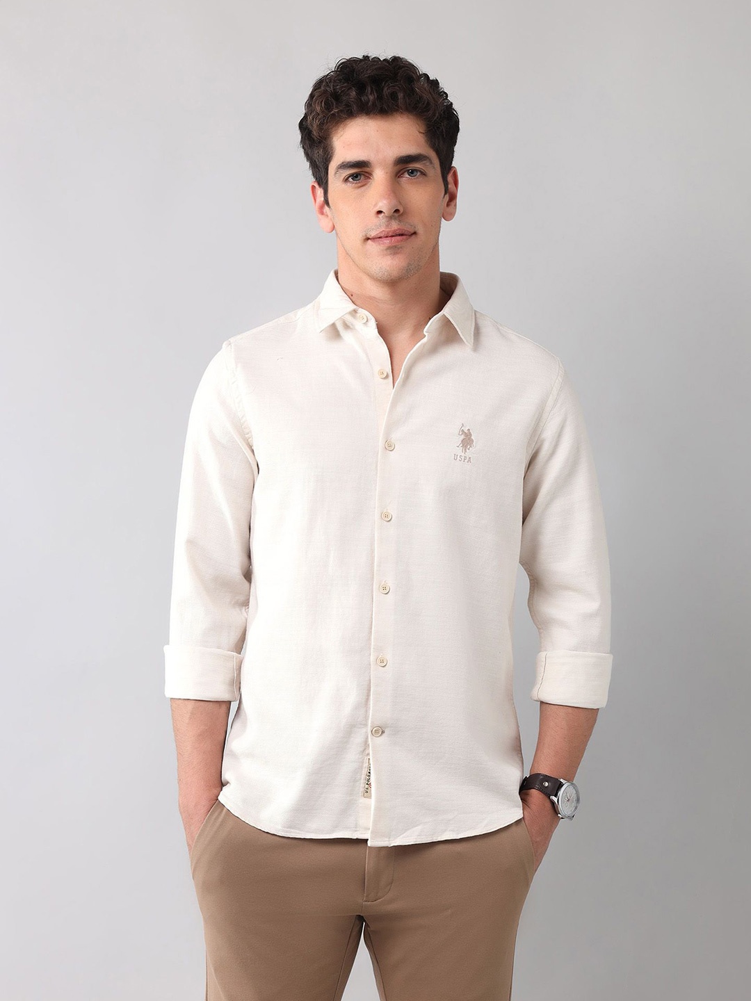 

U.S. Polo Assn. Denim Co. Men Classic Opaque Casual Shirt, Beige