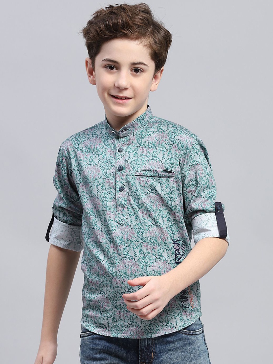 

Monte Carlo Boys Opaque Printed Casual Shirt, Green