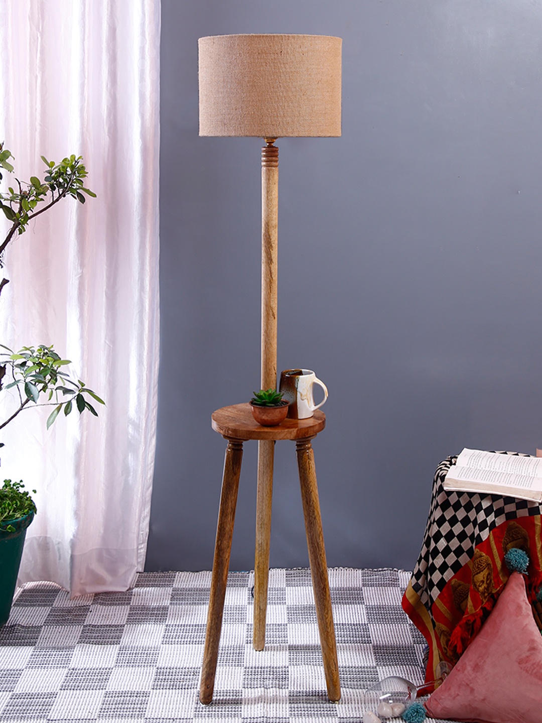 

Devansh Brown & Beige Textured Jute Drum Wooden Floor Lamp