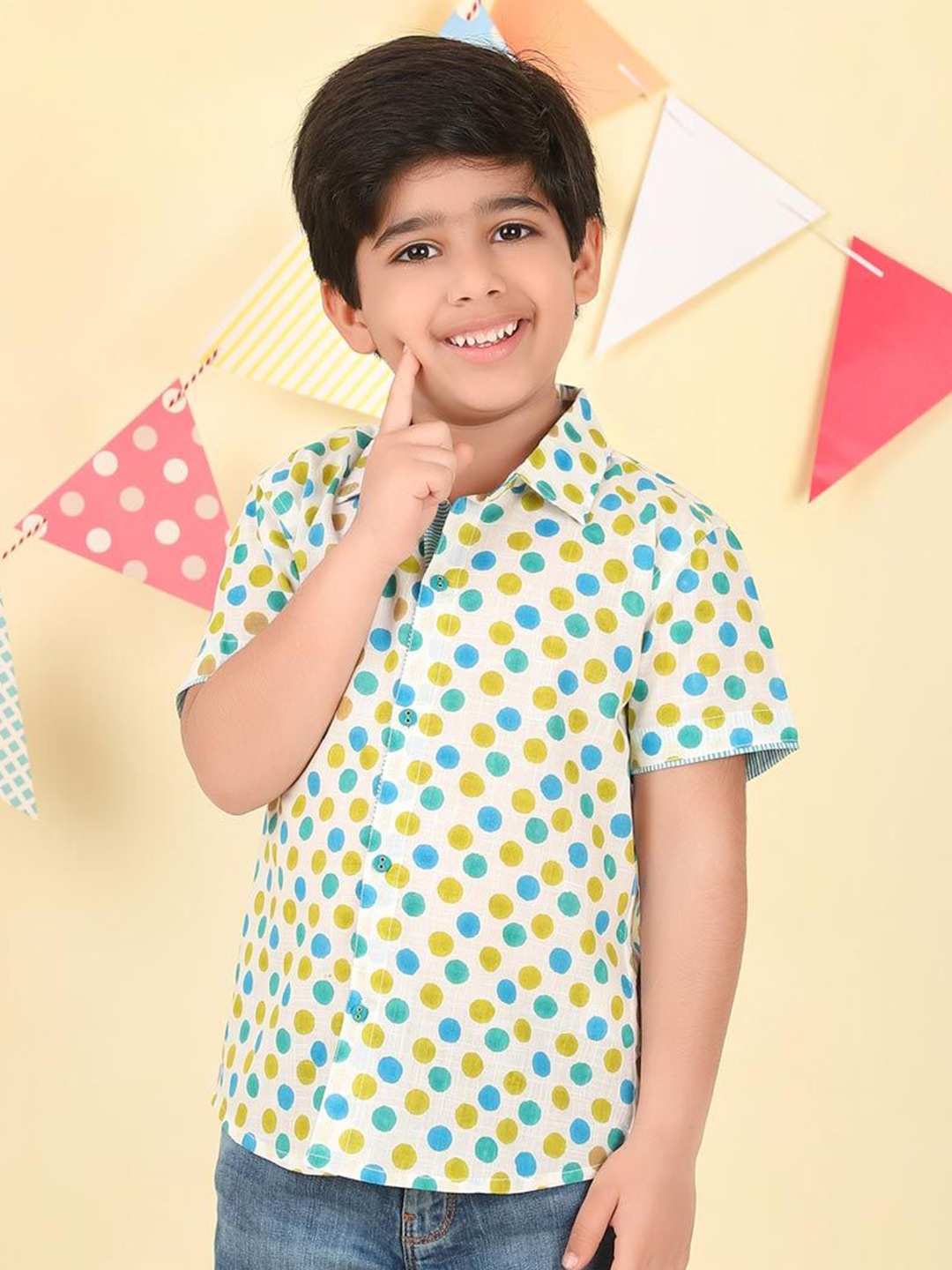 

Fabindia Boys Polka Dot Opaque Printed Casual Shirt, Multi