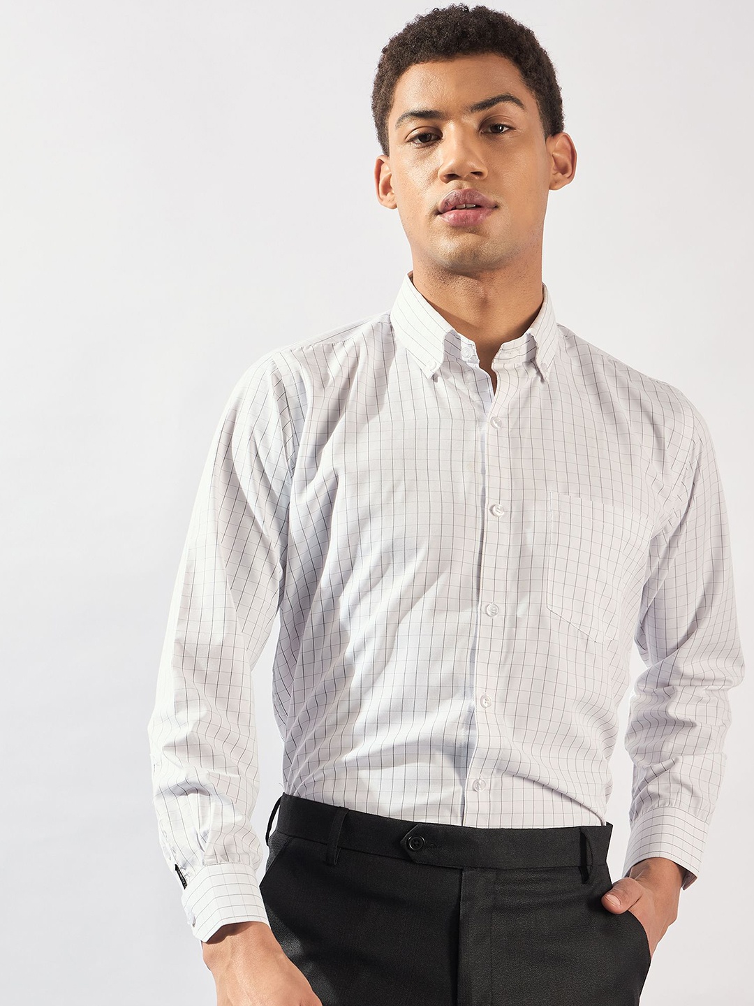 

DENNISON Men Smart Micro Checks Formal Shirt, White