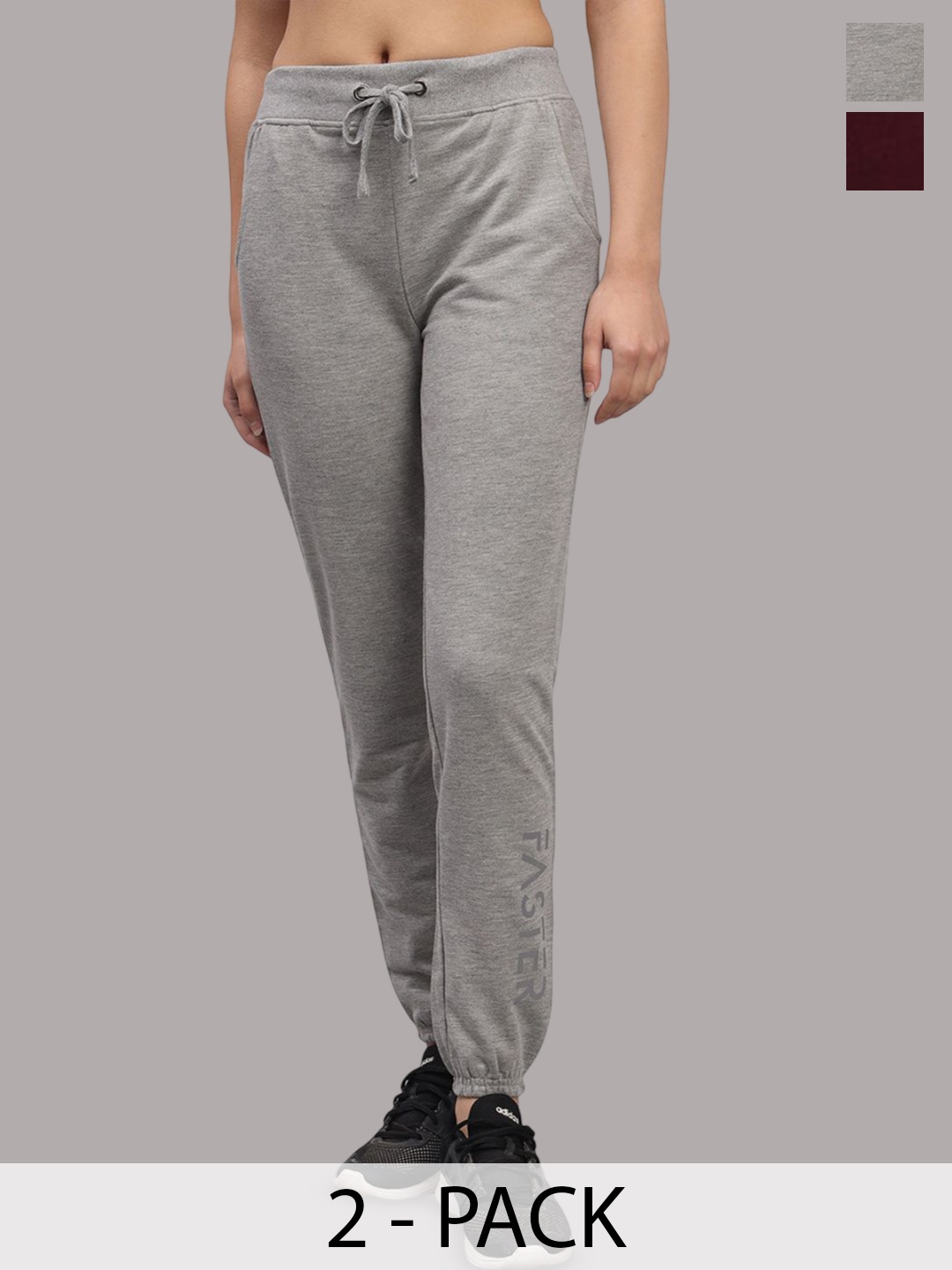 

TRAZO Pack Of 2 Mid-Rise Joggers, Maroon