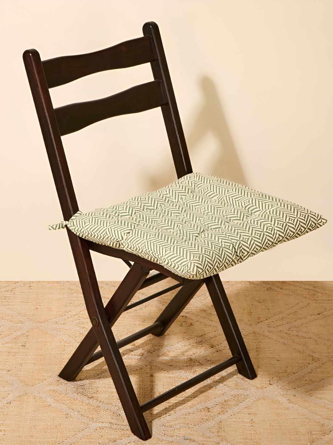 

Fabindia Green & Cream Colored Gulbagh Printed Cotton Square Chair Pad