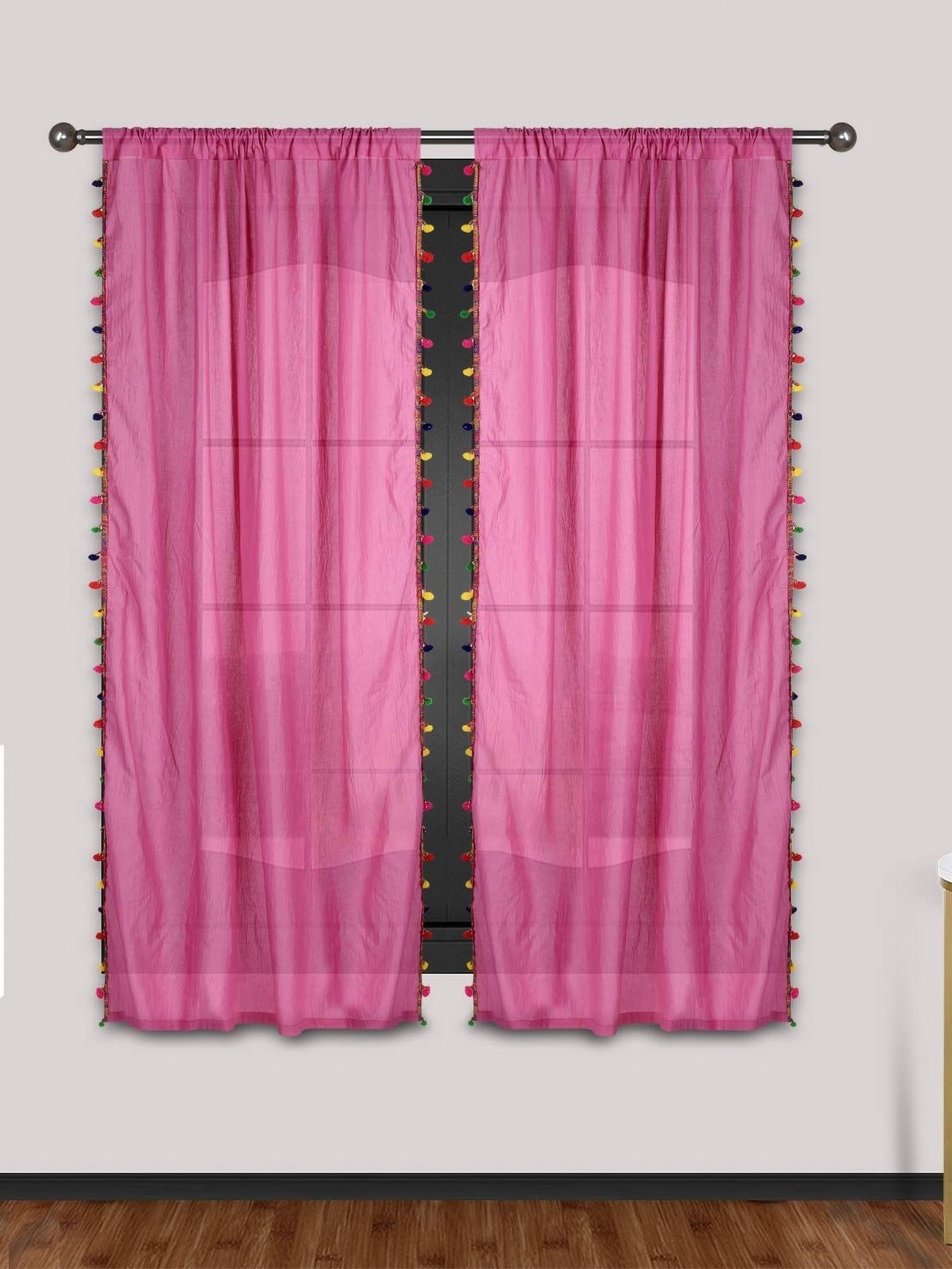 

Dekor World Multicoloured Set of 2 Embellished Sheer Window Curtain, Multi