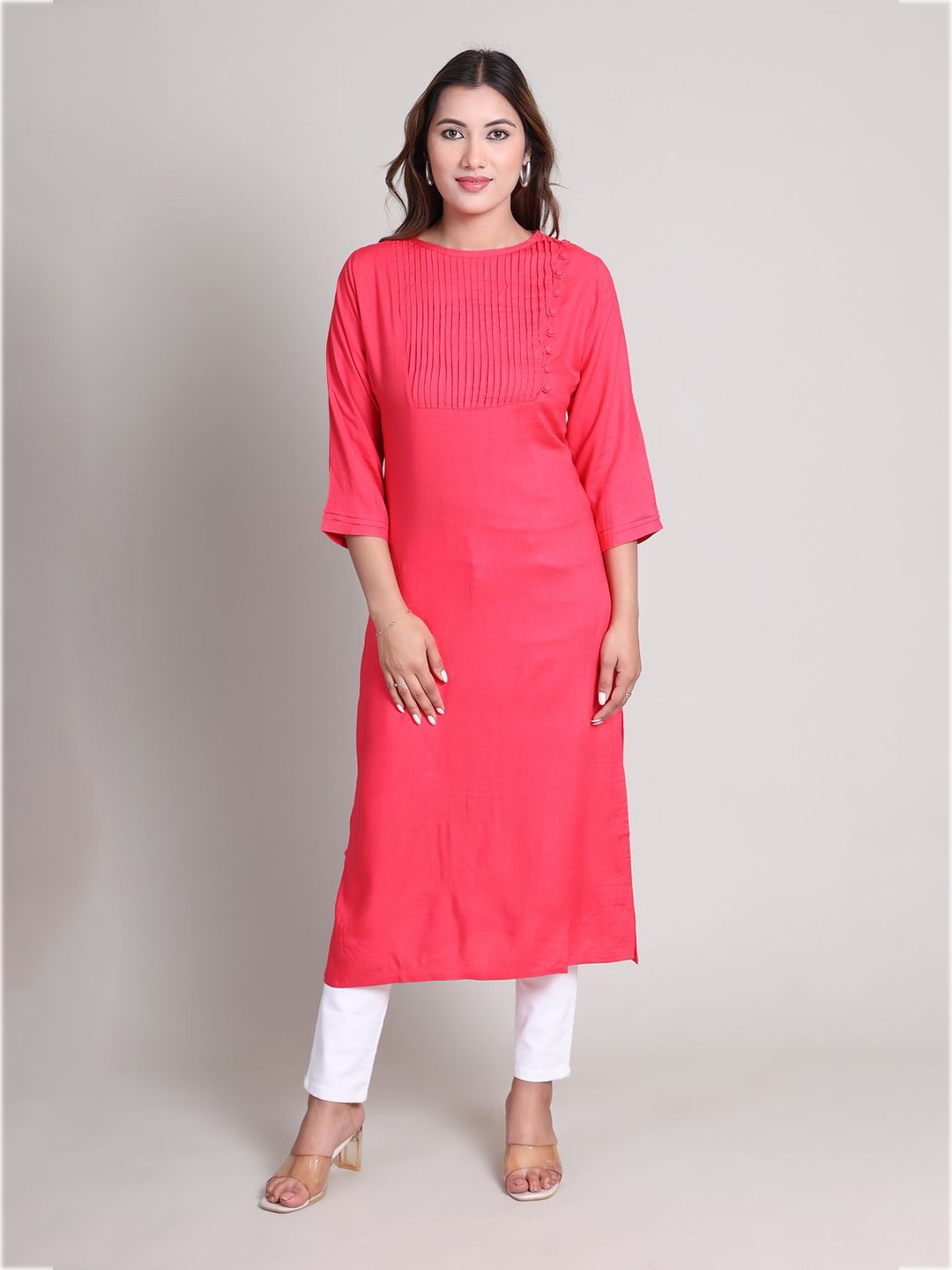 

DELIS Boat Neck Straight Kurta, Coral