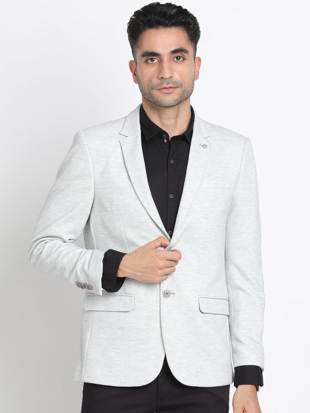 

Turtle Notched Lapel Single Breasted Blazer, Grey melange