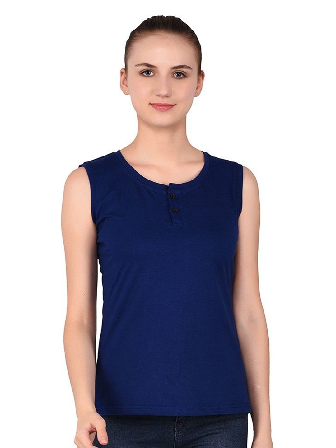 

BEYOU FASHION Women Henley Neck Cut Outs Slim Fit T-shirt, Blue