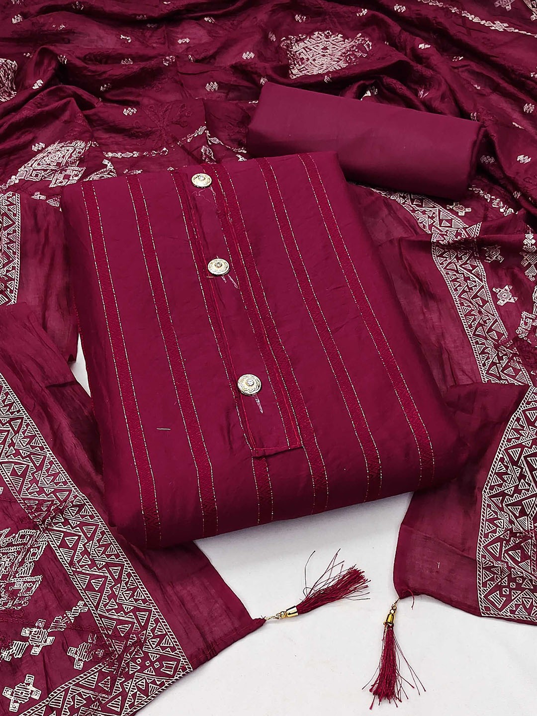 

SHADOW & SAINING Unstitched Dress Material, Maroon
