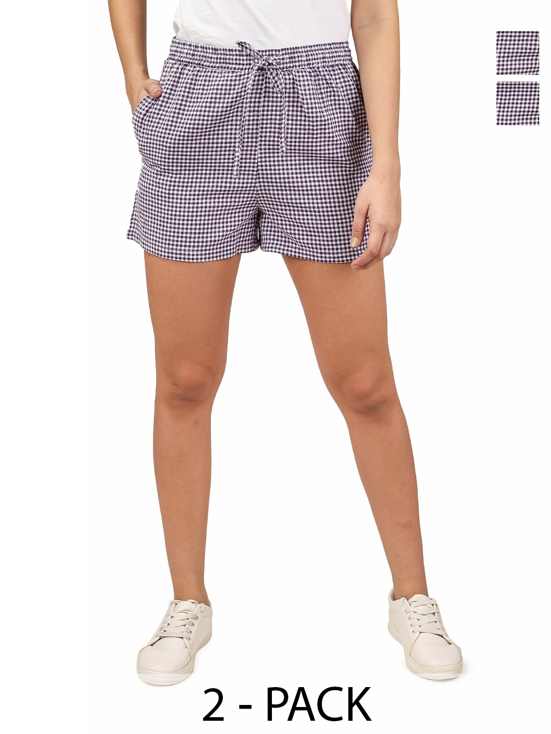 

Klart Women Checked High-Rise Technology Shorts, Purple