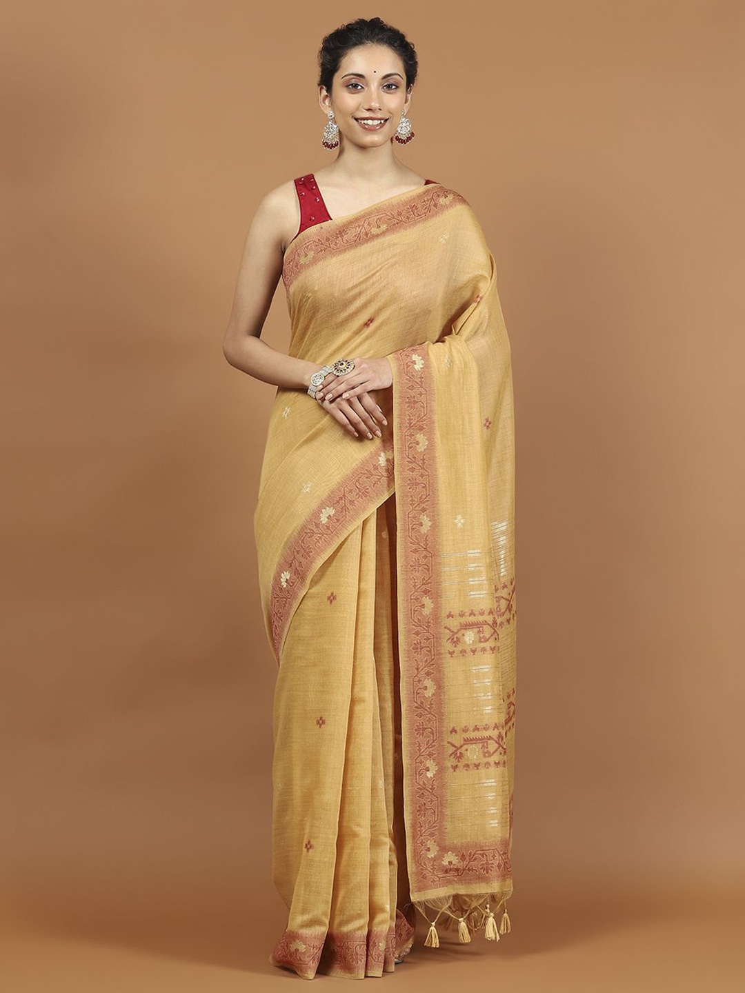 

Meena Bazaar Floral Art Silk Saree, Mustard