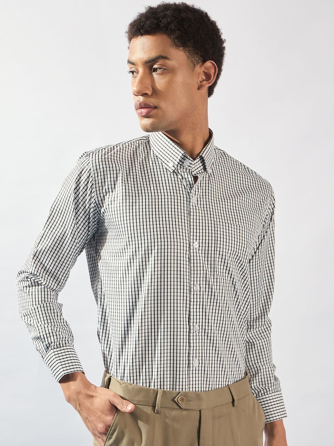 

DENNISON Men Smart Micro Checks Formal Shirt, White