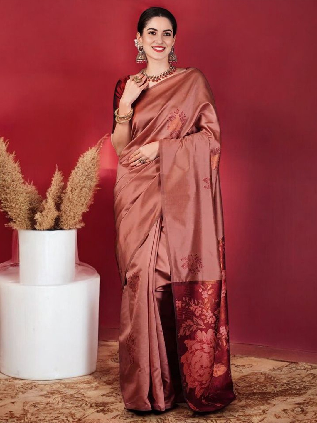 

Blissta Woven Design Silk Blend Banarasi Saree, Peach