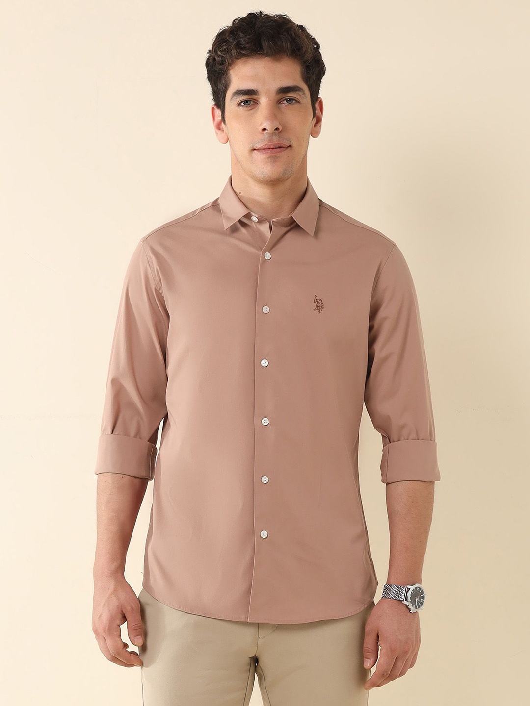 

U.S. Polo Assn. Men Tailored Fit Opaque Casual Shirt, Orange