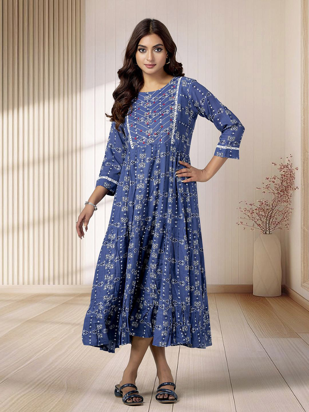 

all about you Bohemian Print Fit & Flare Maxi Dress, Blue