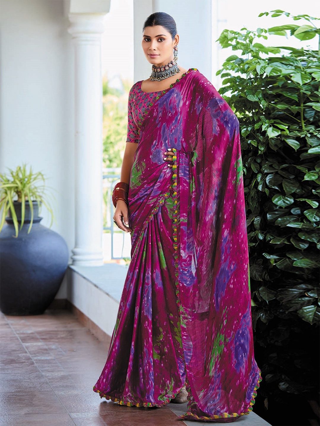 

LeeliPeeri Designer Satin Saree, Pink