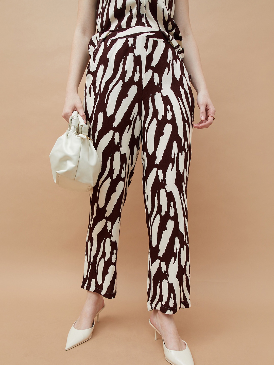 

Fame Forever by Lifestyle Women Animal Printed Trousers, Brown