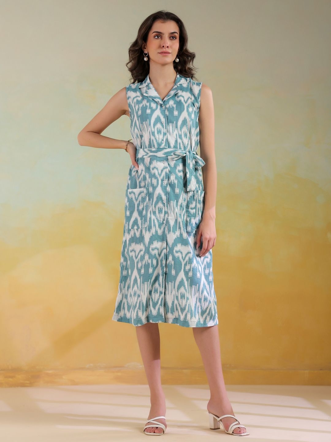 

SANSKRUTIHOMES Print A-Line Dress, Sea green