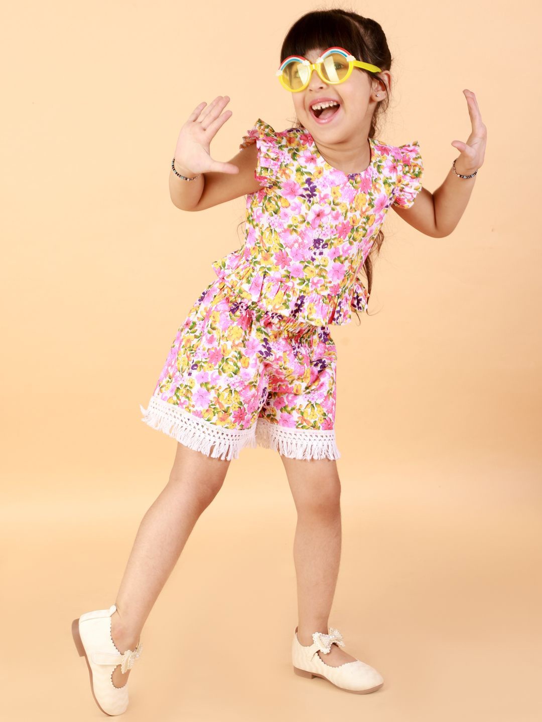 

LIL DRAMA Girls Printed Top with Shorts, Pink