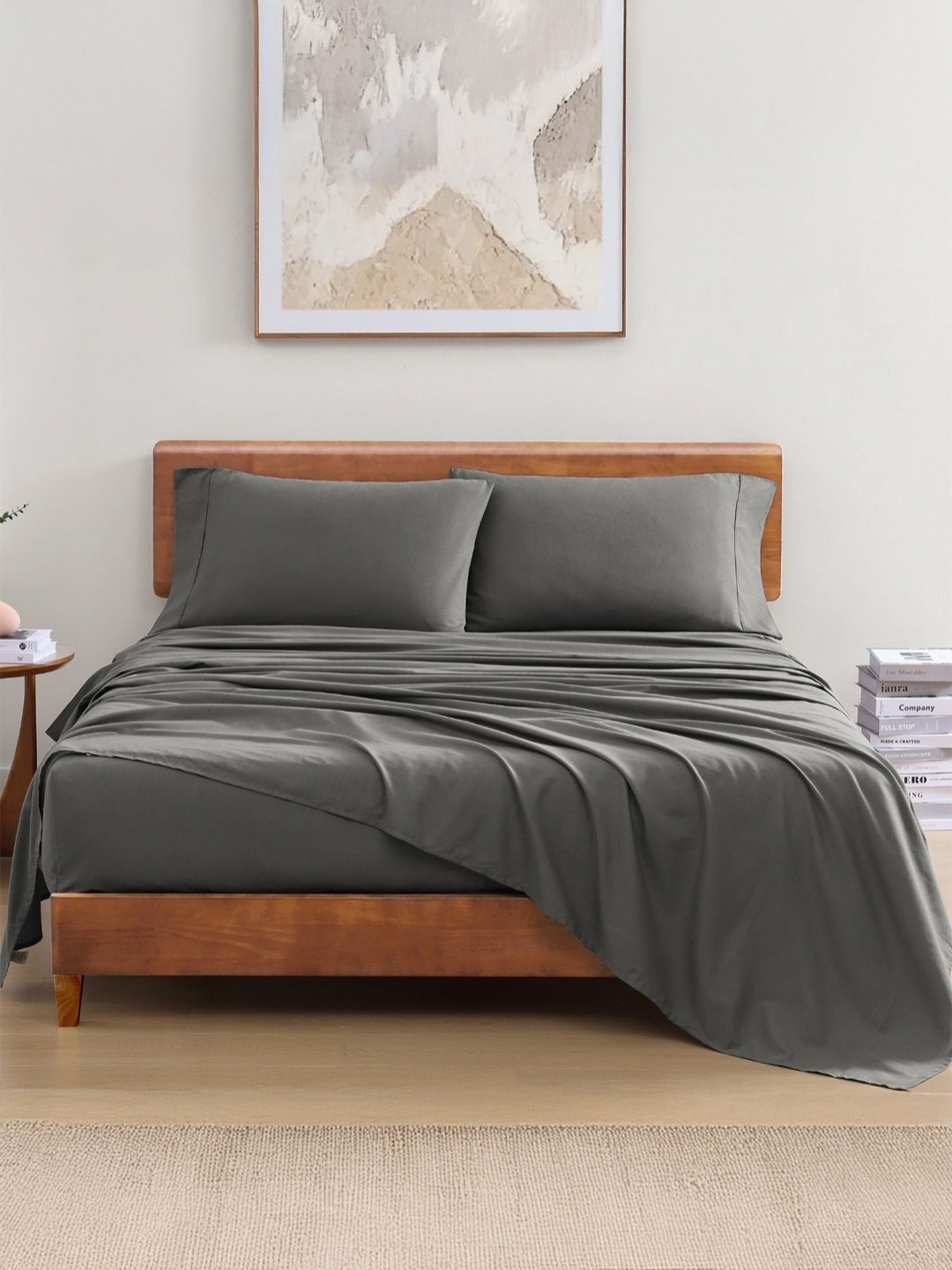 

LANE LINEN Charcoal 144 TC King Bedsheet with 2 Pillow Covers