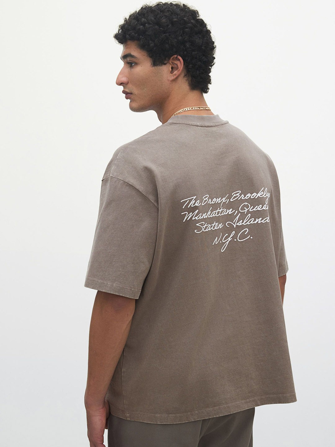 

H&M Loose Fit Washed T-Shirt, Beige