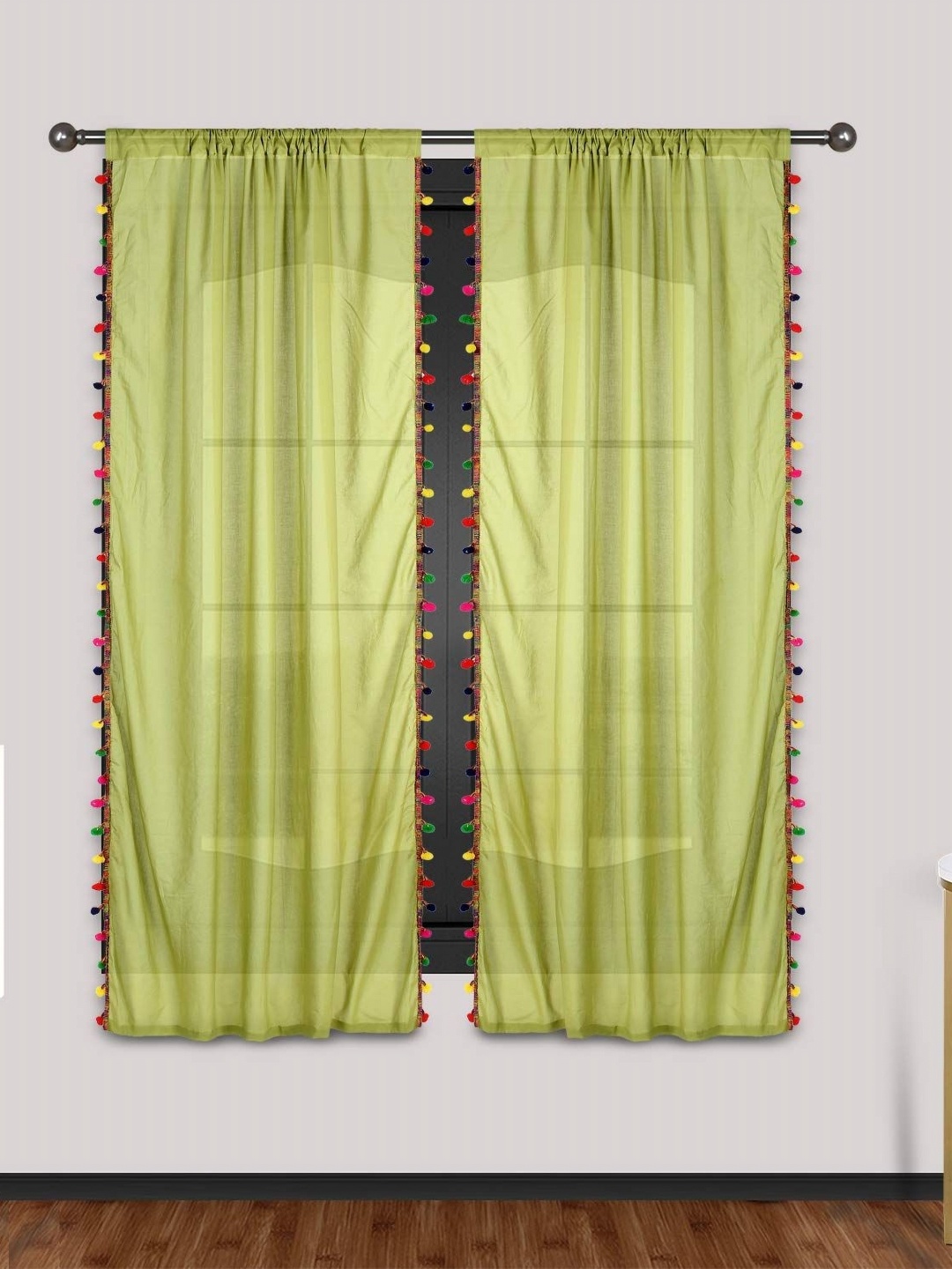 

Dekor World Multicoloured Set of 2 Embellished Sheer Window Curtain, Multi