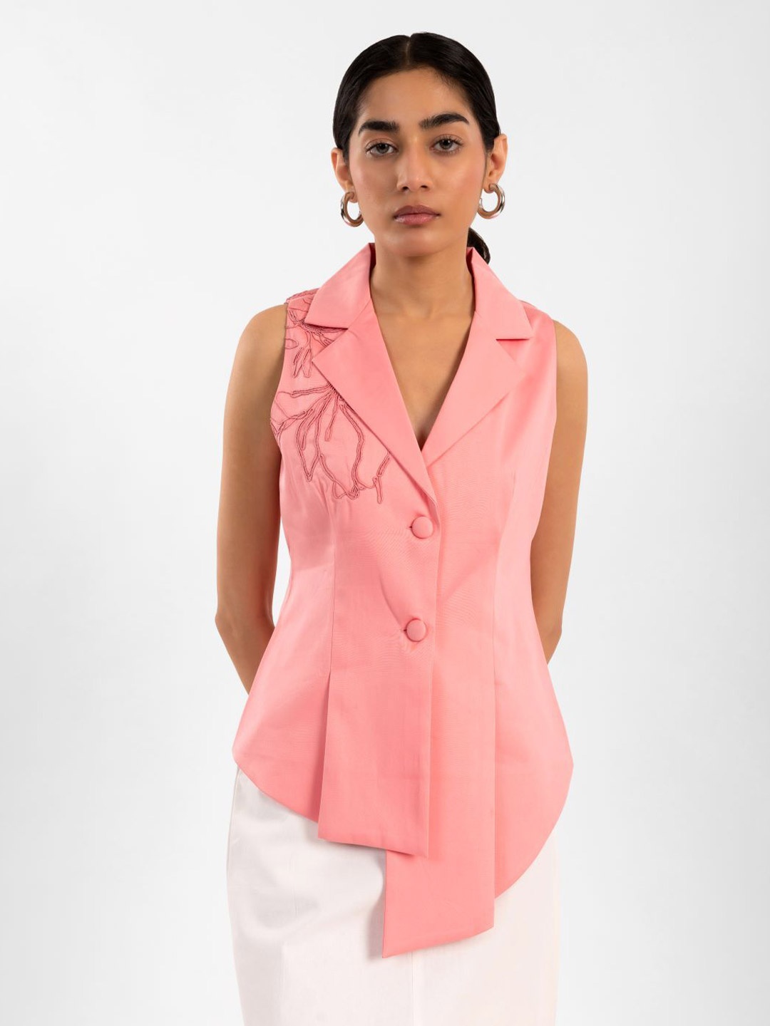 

Contemponari Embroidered Cinched Waist Top, Pink