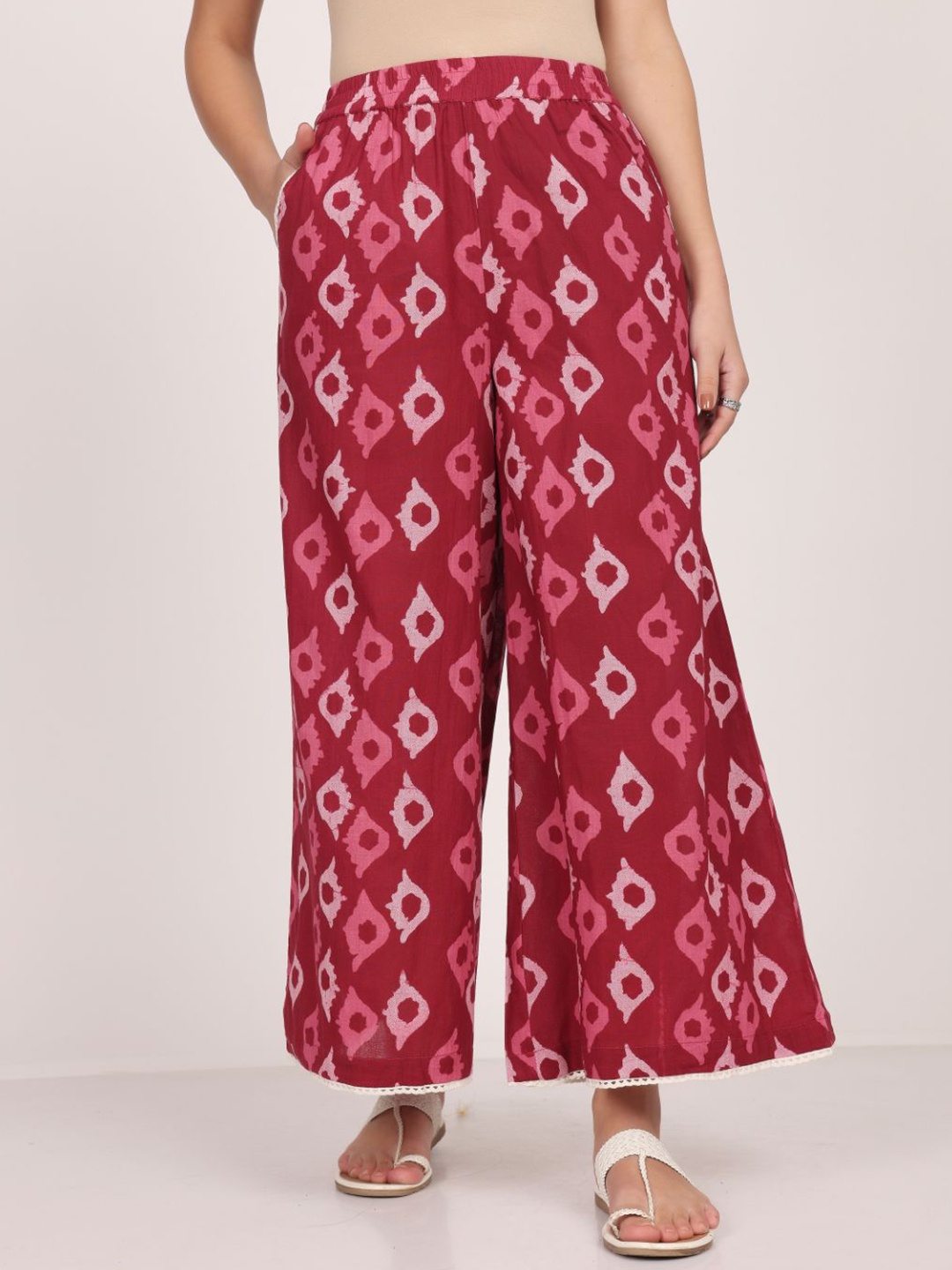 

SAVI Women Ethnic Motifs Printed Knitted Ethnic Palazzos, Maroon