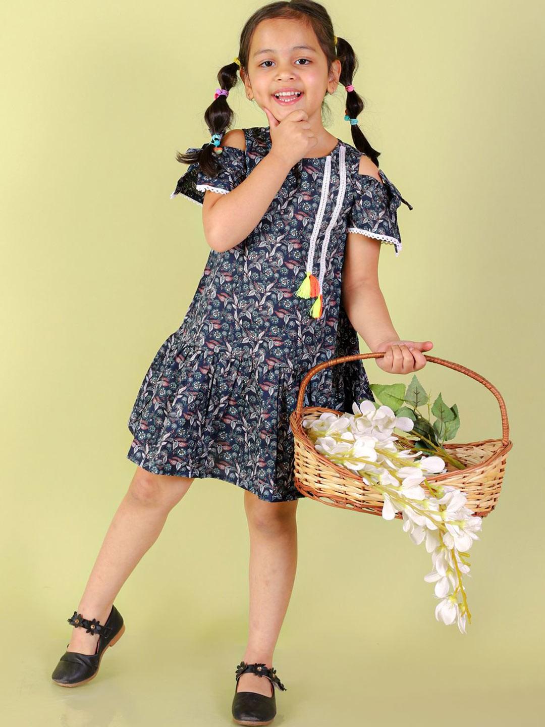 

LIL DRAMA Floral Print A-Line Dress, Navy blue