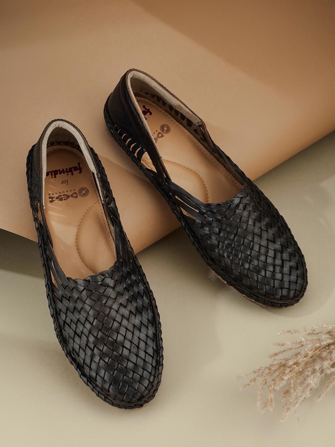 

Fabindia Men Textured Leather Loafers, Black