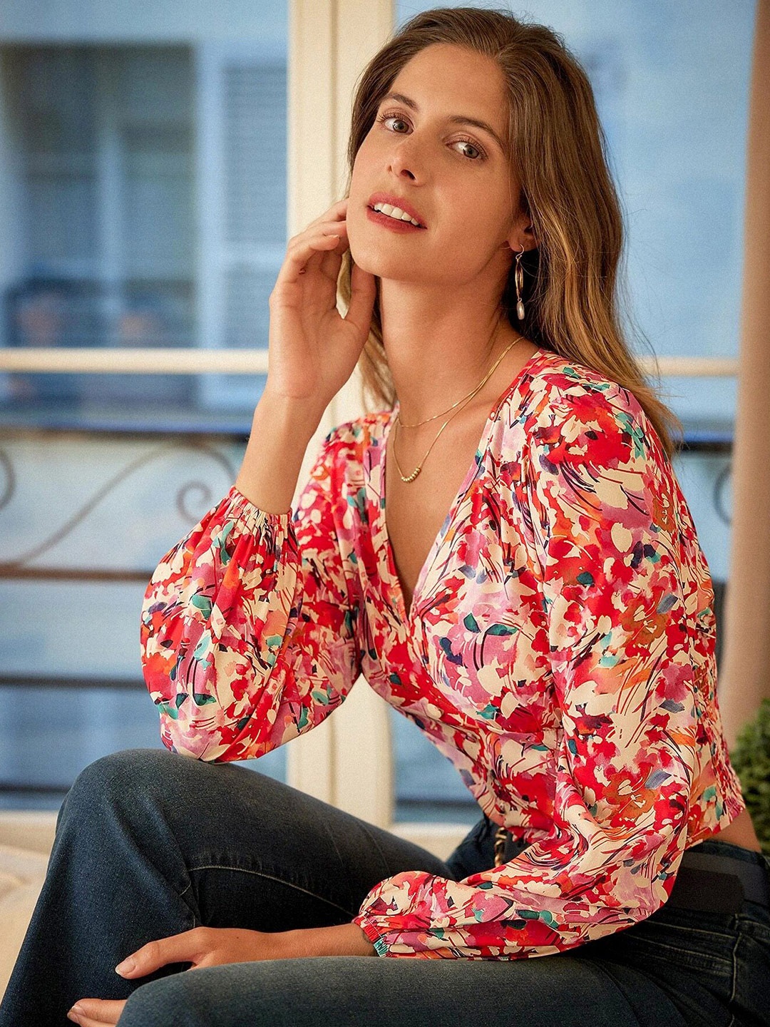 

Stylecast X Slyck Floral Print Puff Sleeve Smocked Crop Top, Multi