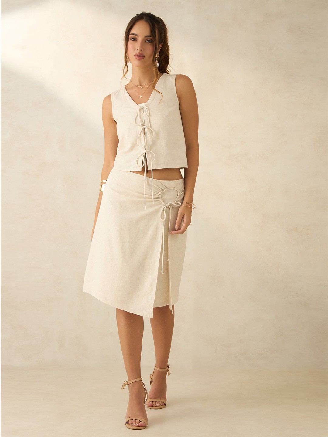

Virgio Velicia Cotton Vest & Skirt Co-Ords Set, Beige