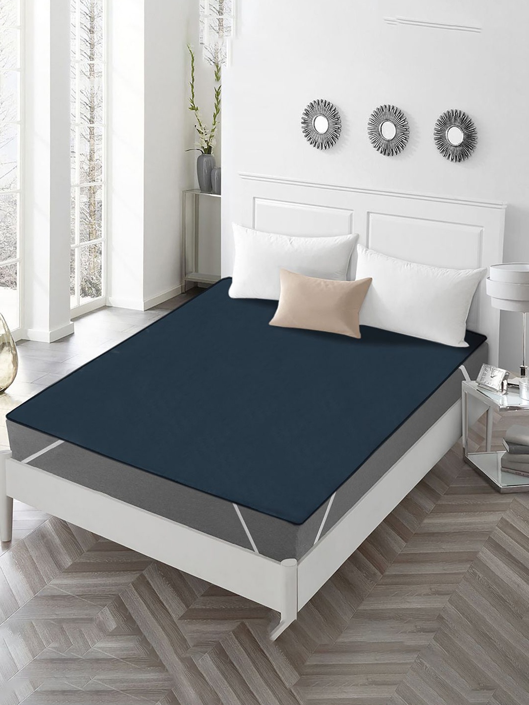 

Kuber Industries Blue Polyester Water Resistant Mattress Protector