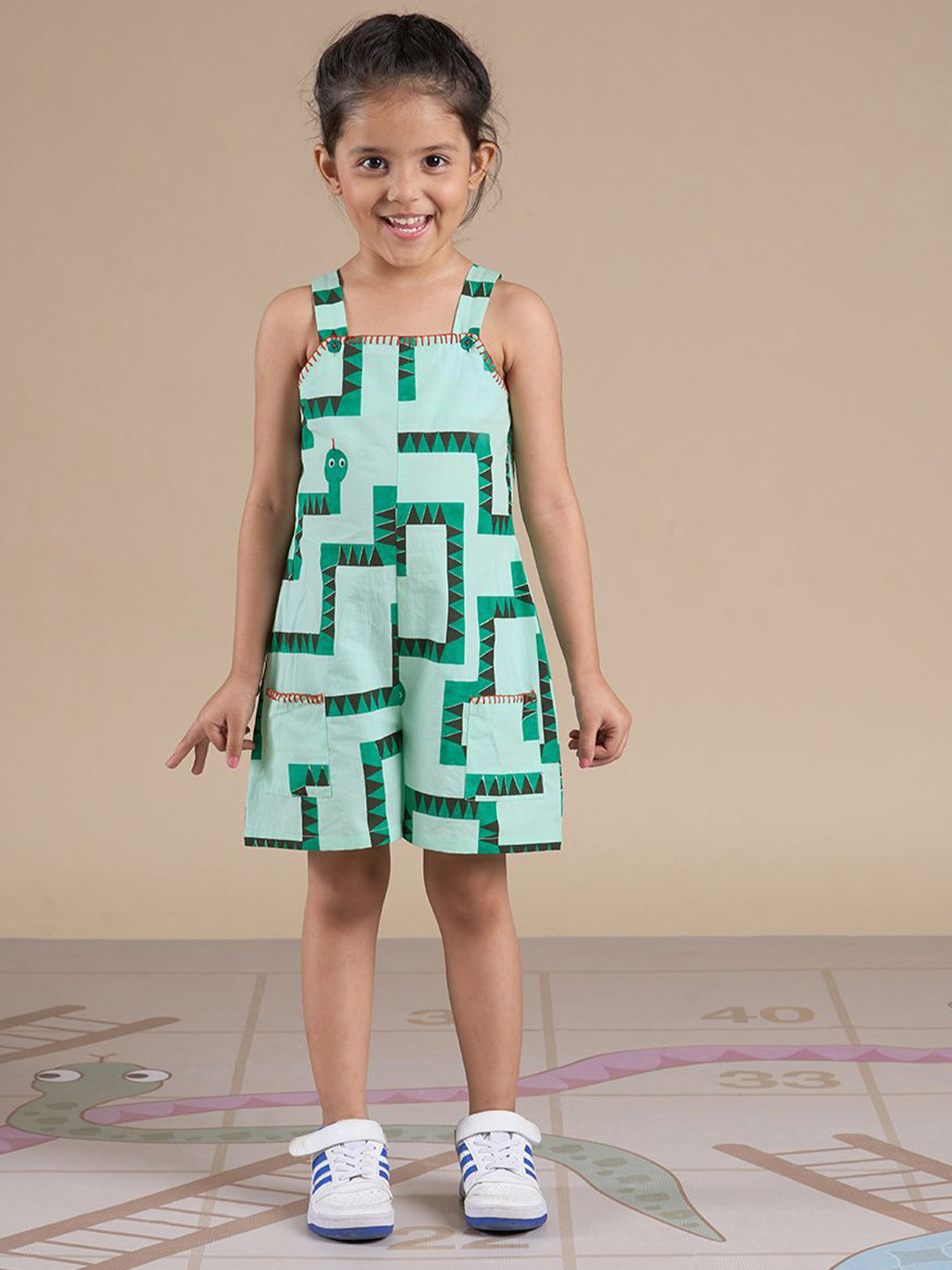 

LIL DRAMA Girls Printed Basic Jumpsuit, Green