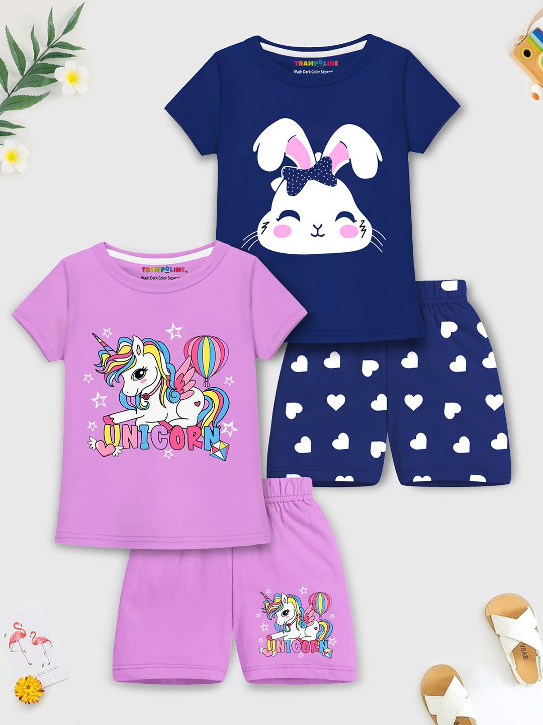 

YK X Trampoline Girls Printed T-shirt with Shorts, Blue