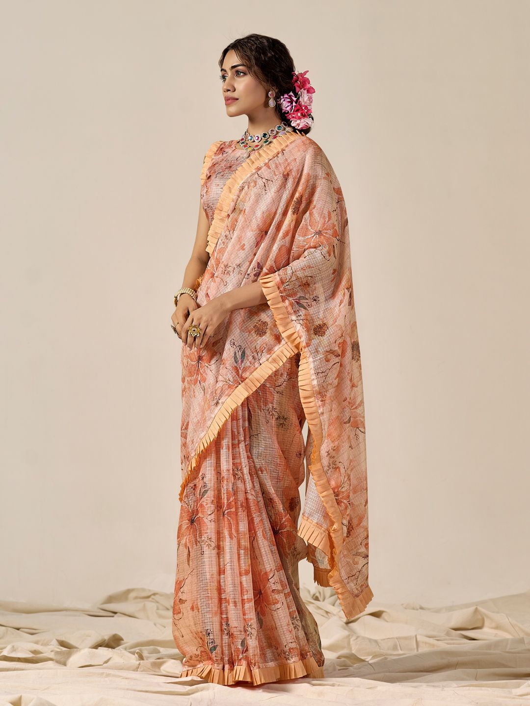 

LeeliPeeri Designer Floral Designer Kota Saree, Orange