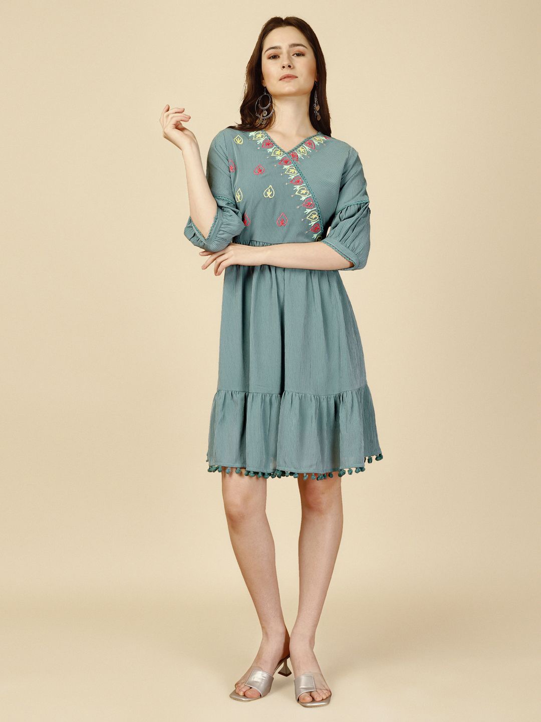 

all about you Embellished Georgette Fit & Flare Dress, Blue