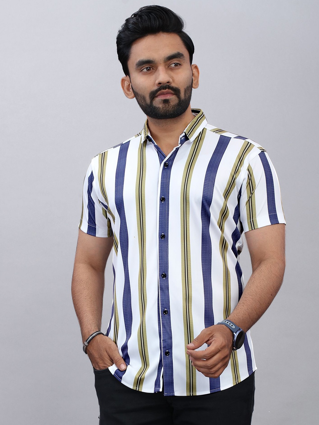 

STI Men Classic Opaque Printed Casual Shirt, White