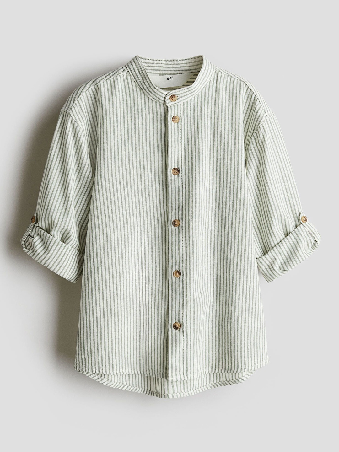 

H&M Linen-Blend Grandad Shirt, Green