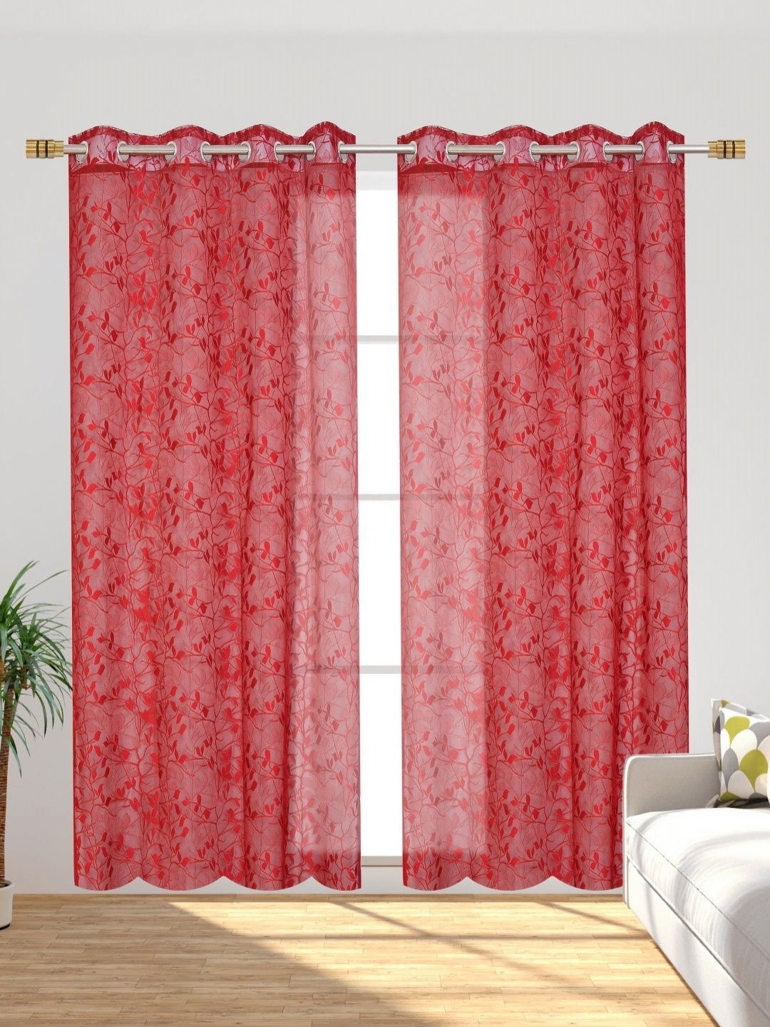 

Galaxy Home Decor Maroon Set of 2 Sheer Window Curtain