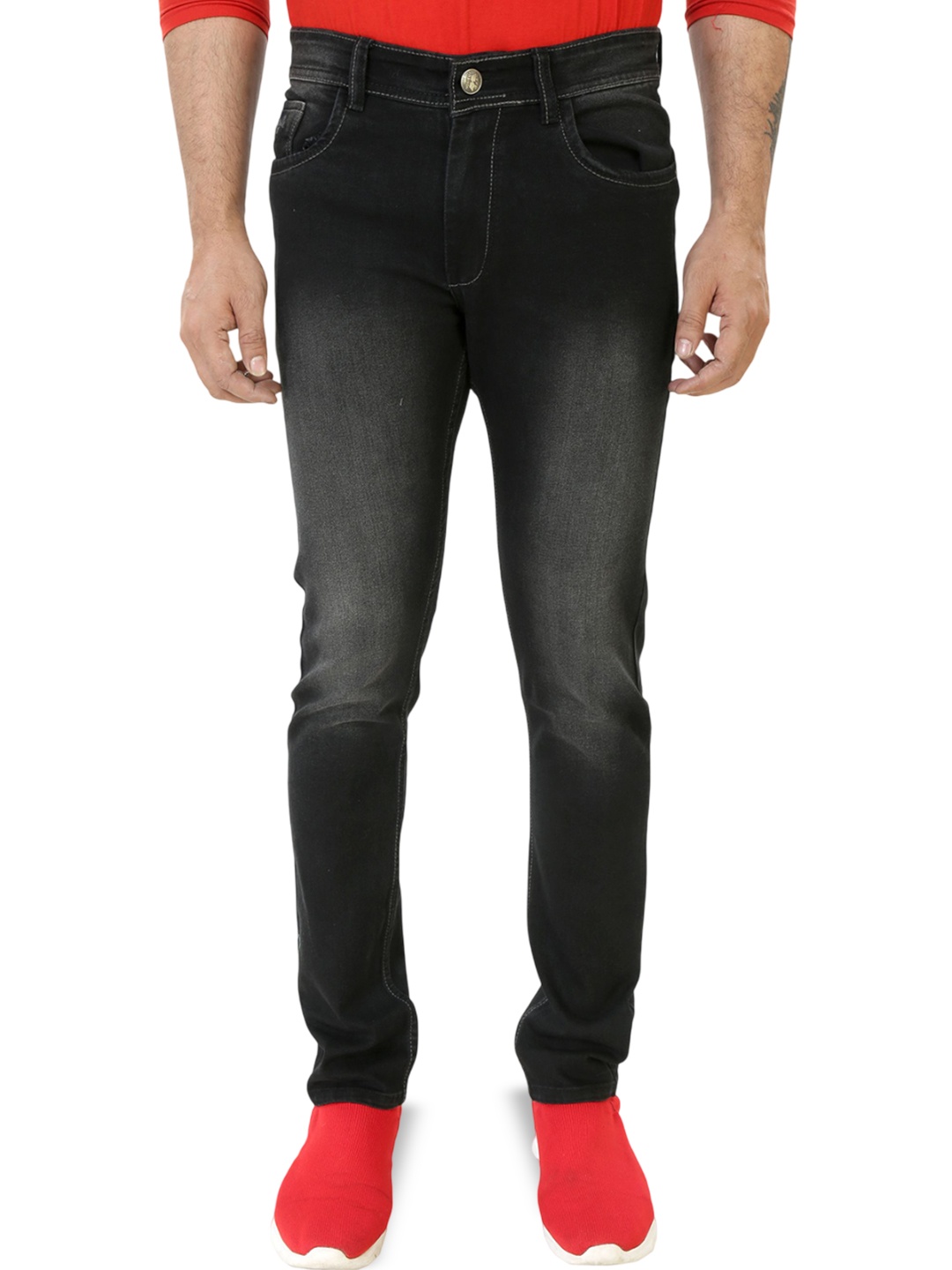 

Plounge Men Tapered Fit Stretchable Jeans, Black