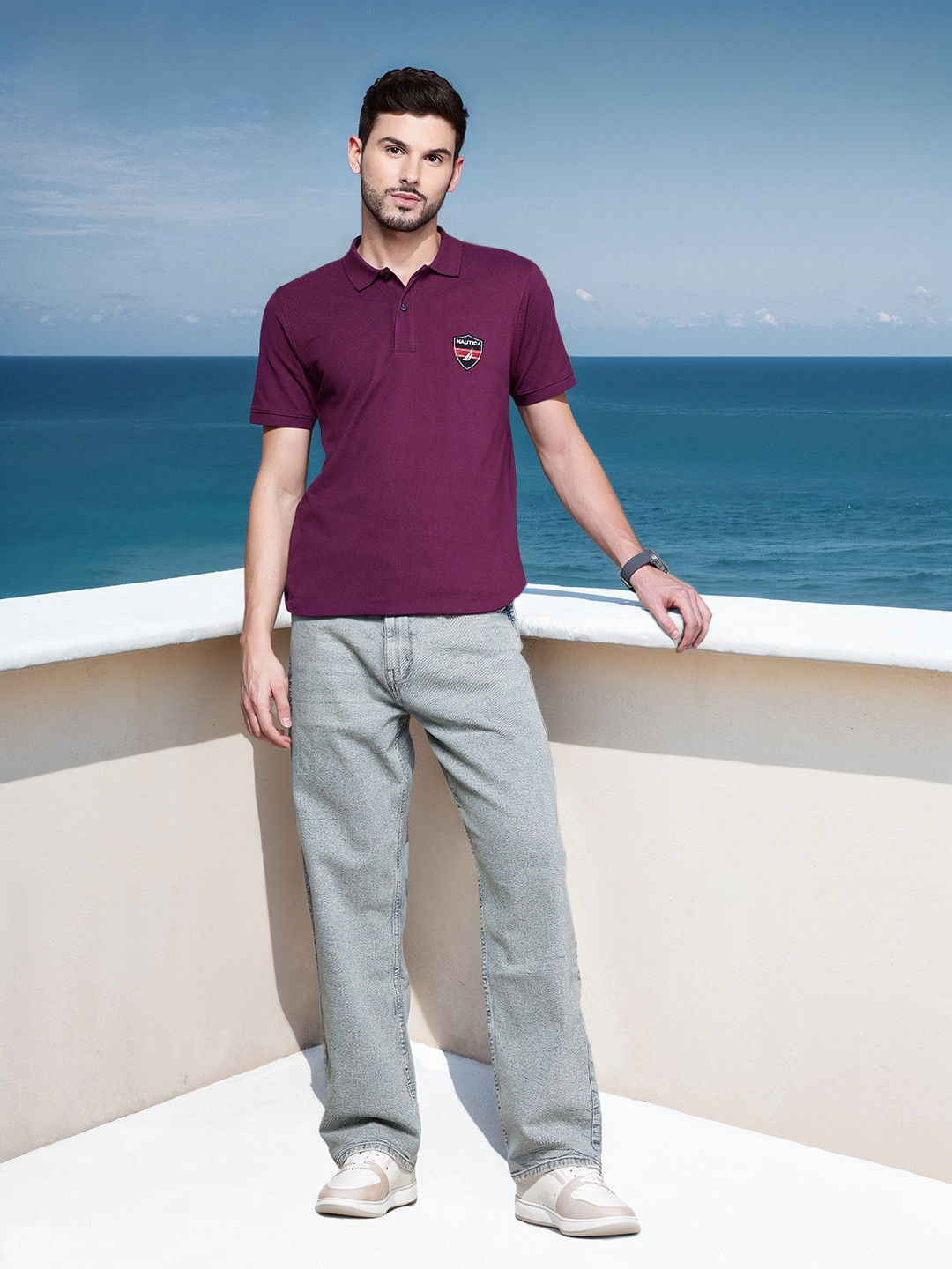 

Nautica Polo Collar Pure Cotton T-shirt, Purple
